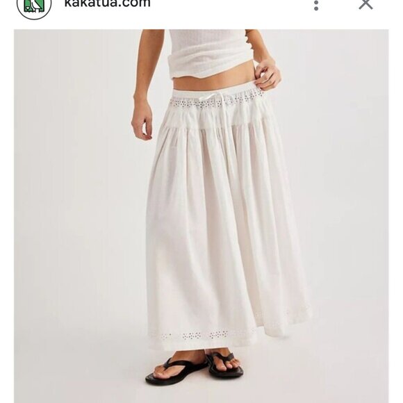 new FREE PEOPLE eyelet gesibelle eyelet midi skirt xs m white - Picture 2 of 3